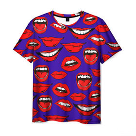Мужская футболка 3D с принтом Губы в Петрозаводске, 100% полиэфир | прямой крой, круглый вырез горловины, длина до линии бедер | губы | зубы | рот | улыбка