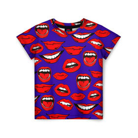 Детская футболка 3D с принтом Губы в Петрозаводске, 100% гипоаллергенный полиэфир | прямой крой, круглый вырез горловины, длина до линии бедер, чуть спущенное плечо, ткань немного тянется | Тематика изображения на принте: губы | зубы | рот | улыбка