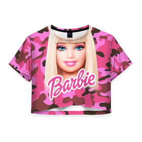 Женская футболка 3D укороченная с принтом Барби в Петрозаводске, 100% полиэстер | круглая горловина, длина футболки до линии талии, рукава с отворотами | swag | барки | девушкам | камуфляж | свэг