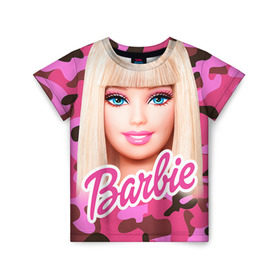 Детская футболка 3D с принтом Барби в Петрозаводске, 100% гипоаллергенный полиэфир | прямой крой, круглый вырез горловины, длина до линии бедер, чуть спущенное плечо, ткань немного тянется | Тематика изображения на принте: swag | барки | девушкам | камуфляж | свэг
