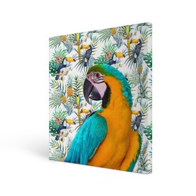 Холст квадратный с принтом Попугаи в Петрозаводске, 100% ПВХ |  | myparrots | parrot | ара | листья | орнамент | попугаи | птицы | рай | синежелтый | тукан | узор | цветы