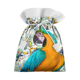 Подарочный 3D мешок с принтом Попугаи в Петрозаводске, 100% полиэстер | Размер: 29*39 см | myparrots | parrot | ара | листья | орнамент | попугаи | птицы | рай | синежелтый | тукан | узор | цветы