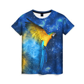 Женская футболка 3D с принтом Попугаи в Петрозаводске, 100% полиэфир ( синтетическое хлопкоподобное полотно) | прямой крой, круглый вырез горловины, длина до линии бедер | macaw | myparrots | parrot | ара | космос | попугаи | птицы