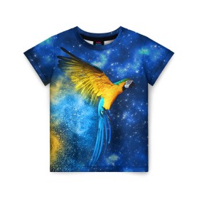 Детская футболка 3D с принтом Попугаи в Петрозаводске, 100% гипоаллергенный полиэфир | прямой крой, круглый вырез горловины, длина до линии бедер, чуть спущенное плечо, ткань немного тянется | Тематика изображения на принте: macaw | myparrots | parrot | ара | космос | попугаи | птицы