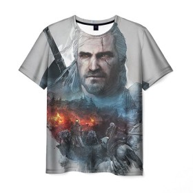 Мужская футболка 3D с принтом Witcher в Петрозаводске, 100% полиэфир | прямой крой, круглый вырез горловины, длина до линии бедер | ведьмак