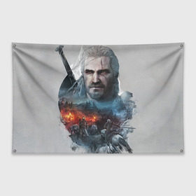 Флаг-баннер с принтом Witcher в Петрозаводске, 100% полиэстер | размер 67 х 109 см, плотность ткани — 95 г/м2; по краям флага есть четыре люверса для крепления | ведьмак