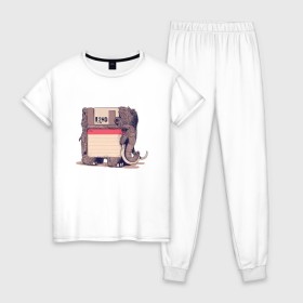 Женская пижама хлопок с принтом Вымершие виды в Петрозаводске, 100% хлопок | брюки и футболка прямого кроя, без карманов, на брюках мягкая резинка на поясе и по низу штанин | слон