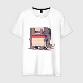 Мужская футболка хлопок с принтом Вымершие виды в Петрозаводске, 100% хлопок | прямой крой, круглый вырез горловины, длина до линии бедер, слегка спущенное плечо. | слон