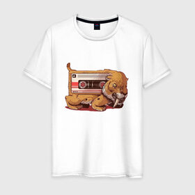 Мужская футболка хлопок с принтом Вымершие виды в Петрозаводске, 100% хлопок | прямой крой, круглый вырез горловины, длина до линии бедер, слегка спущенное плечо. | касета | кошка | тигр