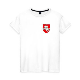 Женская футболка хлопок с принтом Пагоня (Погоня) в Петрозаводске, 100% хлопок | прямой крой, круглый вырез горловины, длина до линии бедер, слегка спущенное плечо | 