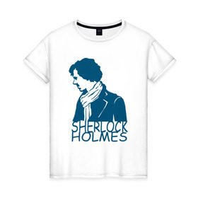 Женская футболка хлопок с принтом Шерлок (SHERLOCK) в Петрозаводске, 100% хлопок | прямой крой, круглый вырез горловины, длина до линии бедер, слегка спущенное плечо | 