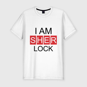 Мужская футболка премиум с принтом Шерлок (SHERLOCK) в Петрозаводске, 92% хлопок, 8% лайкра | приталенный силуэт, круглый вырез ворота, длина до линии бедра, короткий рукав | 