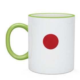 Кружка двухцветная с принтом Япония минимализм в Петрозаводске, керамика | объем — 330 мл, диаметр — 80 мм. Цветная ручка и кайма сверху, в некоторых цветах — вся внутренняя часть | круг | минимализм | японский флагяпония