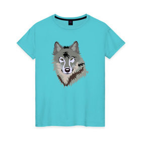 Женская футболка хлопок с принтом Волк в Петрозаводске, 100% хлопок | прямой крой, круглый вырез горловины, длина до линии бедер, слегка спущенное плечо | волк | волкволчёнок | рисованный волк | серый волк