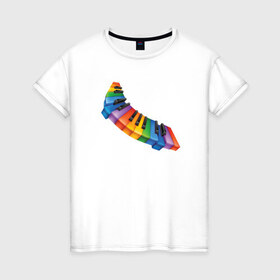Женская футболка хлопок с принтом Разноцветные клавиши в Петрозаводске, 100% хлопок | прямой крой, круглый вырез горловины, длина до линии бедер, слегка спущенное плечо | клавиши | краски | радуга | разноцветные клавишицвета