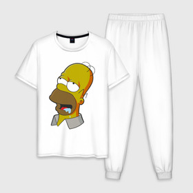Мужская пижама хлопок с принтом Simpsons в Петрозаводске, 100% хлопок | брюки и футболка прямого кроя, без карманов, на брюках мягкая резинка на поясе и по низу штанин
 | simpsons donut brain симпсон гомер homer
