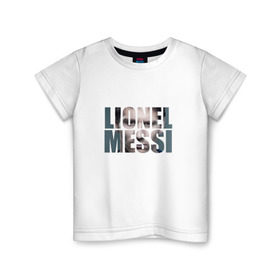 Детская футболка хлопок с принтом Lionel Messi face в Петрозаводске, 100% хлопок | круглый вырез горловины, полуприлегающий силуэт, длина до линии бедер | месси
