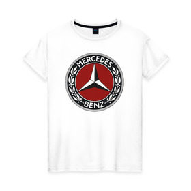 Женская футболка хлопок с принтом Mercedes-Benz в Петрозаводске, 100% хлопок | прямой крой, круглый вырез горловины, длина до линии бедер, слегка спущенное плечо | mercedes benz мерседес