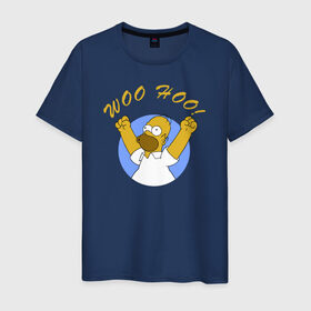 Мужская футболка хлопок с принтом Homer Simpson Woo Hoo в Петрозаводске, 100% хлопок | прямой крой, круглый вырез горловины, длина до линии бедер, слегка спущенное плечо. | homer simpson woo hoo гомер симпсон