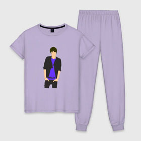 Женская пижама хлопок с принтом Никита Киоссе (Mband) в Петрозаводске, 100% хлопок | брюки и футболка прямого кроя, без карманов, на брюках мягкая резинка на поясе и по низу штанин | mband | группа | она вернется