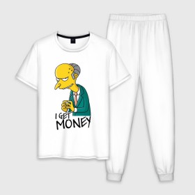 Мужская пижама хлопок с принтом Mr Burns get money в Петрозаводске, 100% хлопок | брюки и футболка прямого кроя, без карманов, на брюках мягкая резинка на поясе и по низу штанин
 | Тематика изображения на принте: get | i | money | simpsons
