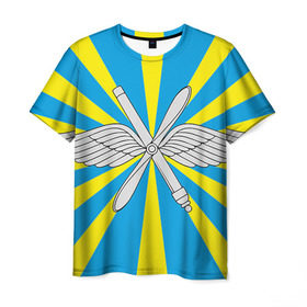 Мужская футболка 3D с принтом Флаг ВВС в Петрозаводске, 100% полиэфир | прямой крой, круглый вырез горловины, длина до линии бедер | Тематика изображения на принте: авиатор | авиация | герб | летчику