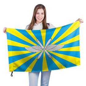 Флаг 3D с принтом Флаг ВВС в Петрозаводске, 100% полиэстер | плотность ткани — 95 г/м2, размер — 67 х 109 см. Принт наносится с одной стороны | авиатор | авиация | герб | летчику