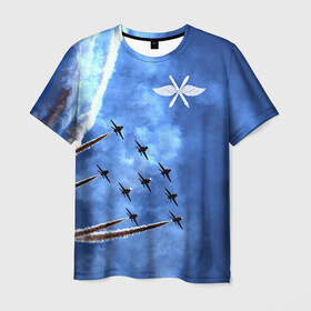 Мужская футболка 3D с принтом Самолеты в небе в Петрозаводске, 100% полиэфир | прямой крой, круглый вырез горловины, длина до линии бедер | авиатор | авиация | ввс | герб | летчику | небо | самолет | флаг