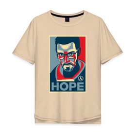 Мужская футболка хлопок Oversize с принтом Half-Life HOPE в Петрозаводске, 100% хлопок | свободный крой, круглый ворот, “спинка” длиннее передней части | half life | hl | mr.freeman | мистер фрим | надежда на hl3hope | халф лайф