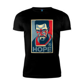 Мужская футболка премиум с принтом Half-Life HOPE в Петрозаводске, 92% хлопок, 8% лайкра | приталенный силуэт, круглый вырез ворота, длина до линии бедра, короткий рукав | half life | hl | mr.freeman | мистер фрим | надежда на hl3hope | халф лайф