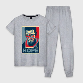 Женская пижама хлопок с принтом Half-Life HOPE в Петрозаводске, 100% хлопок | брюки и футболка прямого кроя, без карманов, на брюках мягкая резинка на поясе и по низу штанин | half life | hl | mr.freeman | мистер фрим | надежда на hl3hope | халф лайф