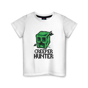 Детская футболка хлопок с принтом Creeper hunter в Петрозаводске, 100% хлопок | круглый вырез горловины, полуприлегающий силуэт, длина до линии бедер | крипер | майнкрафт | охотник