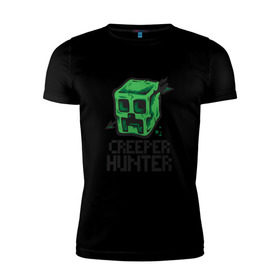 Мужская футболка премиум с принтом Creeper hunter в Петрозаводске, 92% хлопок, 8% лайкра | приталенный силуэт, круглый вырез ворота, длина до линии бедра, короткий рукав | крипер | майнкрафт | охотник