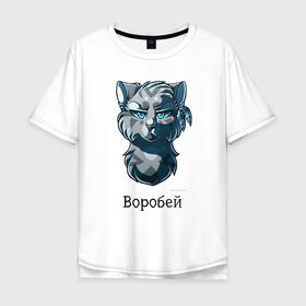 Мужская футболка хлопок Oversize с принтом Коты - Воители. Воробей в Петрозаводске, 100% хлопок | свободный крой, круглый ворот, “спинка” длиннее передней части | 