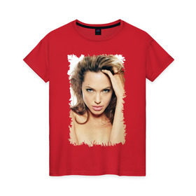 Женская футболка хлопок с принтом Анджелина Джоли в Петрозаводске, 100% хлопок | прямой крой, круглый вырез горловины, длина до линии бедер, слегка спущенное плечо | angelina jolie | анджелина джоли | кинозвезда