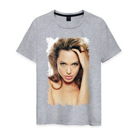 Мужская футболка хлопок с принтом Анджелина Джоли в Петрозаводске, 100% хлопок | прямой крой, круглый вырез горловины, длина до линии бедер, слегка спущенное плечо. | angelina jolie | анджелина джоли | кинозвезда