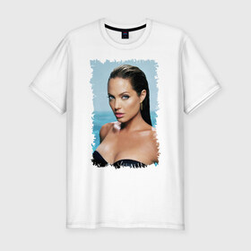 Мужская футболка премиум с принтом Angelina Jolie в Петрозаводске, 92% хлопок, 8% лайкра | приталенный силуэт, круглый вырез ворота, длина до линии бедра, короткий рукав | angelina jolie | анджелина джоли | кинозвезда