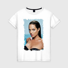 Женская футболка хлопок с принтом Angelina Jolie в Петрозаводске, 100% хлопок | прямой крой, круглый вырез горловины, длина до линии бедер, слегка спущенное плечо | angelina jolie | анджелина джоли | кинозвезда