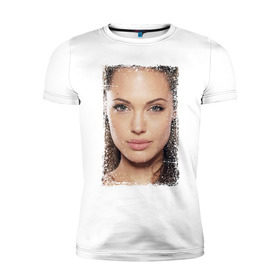 Мужская футболка премиум с принтом Анджелина Джоли (retro style) в Петрозаводске, 92% хлопок, 8% лайкра | приталенный силуэт, круглый вырез ворота, длина до линии бедра, короткий рукав | angelina jolie | анджелина джоли | кинозвезда