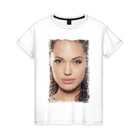 Женская футболка хлопок с принтом Анджелина Джоли (retro style) в Петрозаводске, 100% хлопок | прямой крой, круглый вырез горловины, длина до линии бедер, слегка спущенное плечо | angelina jolie | анджелина джоли | кинозвезда