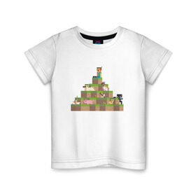 Детская футболка хлопок с принтом Вершина холма в Minecraft в Петрозаводске, 100% хлопок | круглый вырез горловины, полуприлегающий силуэт, длина до линии бедер | minecraft | майнкрафт | холм на котором сидят различные мобы из игры minecraftкубы