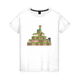 Женская футболка хлопок с принтом Вершина холма в Minecraft в Петрозаводске, 100% хлопок | прямой крой, круглый вырез горловины, длина до линии бедер, слегка спущенное плечо | minecraft | майнкрафт | холм на котором сидят различные мобы из игры minecraftкубы