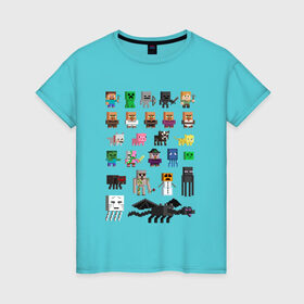 Женская футболка хлопок с принтом Мобы Minecraft в Петрозаводске, 100% хлопок | прямой крой, круглый вырез горловины, длина до линии бедер, слегка спущенное плечо | крипер