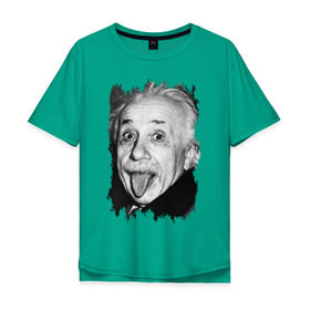 Мужская футболка хлопок Oversize с принтом Энштейн показывает язык в Петрозаводске, 100% хлопок | свободный крой, круглый ворот, “спинка” длиннее передней части | albert einstein | альберт энштейн | учёный | физика