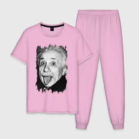 Мужская пижама хлопок с принтом Энштейн показывает язык в Петрозаводске, 100% хлопок | брюки и футболка прямого кроя, без карманов, на брюках мягкая резинка на поясе и по низу штанин
 | Тематика изображения на принте: albert einstein | альберт энштейн | учёный | физика