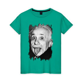 Женская футболка хлопок с принтом Энштейн показывает язык в Петрозаводске, 100% хлопок | прямой крой, круглый вырез горловины, длина до линии бедер, слегка спущенное плечо | albert einstein | альберт энштейн | учёный | физика