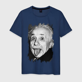 Мужская футболка хлопок с принтом Энштейн показывает язык в Петрозаводске, 100% хлопок | прямой крой, круглый вырез горловины, длина до линии бедер, слегка спущенное плечо. | Тематика изображения на принте: albert einstein | альберт энштейн | учёный | физика