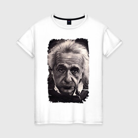 Женская футболка хлопок с принтом Альберт Энштейн в Петрозаводске, 100% хлопок | прямой крой, круглый вырез горловины, длина до линии бедер, слегка спущенное плечо | albert einstein | альберт энштейн | учёный | физика