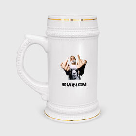 Кружка пивная с принтом Eminem Fuck в Петрозаводске,  керамика (Материал выдерживает высокую температуру, стоит избегать резкого перепада температур) |  объем 630 мл | marshal mathers | rap | slim shady