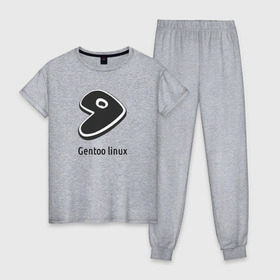 Женская пижама хлопок с принтом Gentoo linux в Петрозаводске, 100% хлопок | брюки и футболка прямого кроя, без карманов, на брюках мягкая резинка на поясе и по низу штанин | gentoo | gentoo linuxпрограммист | linux | unix | админ